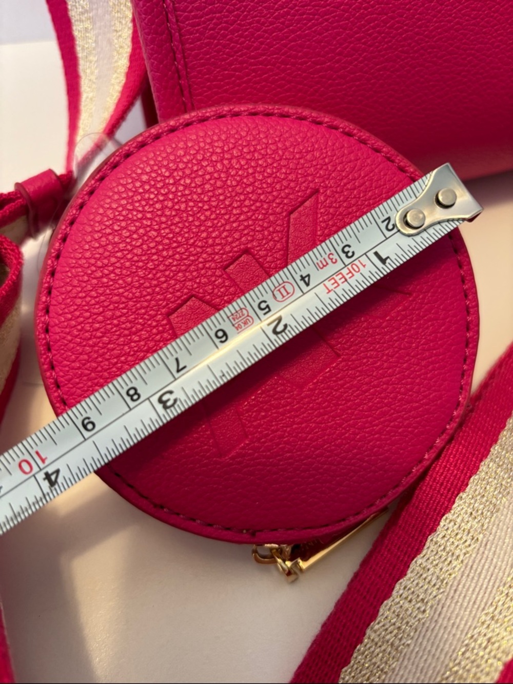 Anne Klein Hot Pink Leather Crossbody Bag with Striped Strap - Picture 8 of 9
